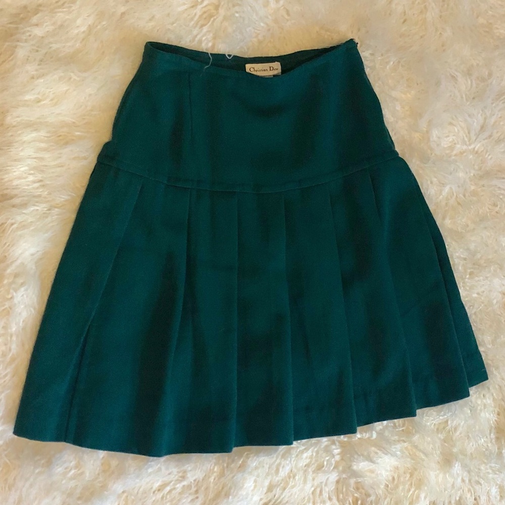 Vintage Dior Emerald Green Pleated Skirt